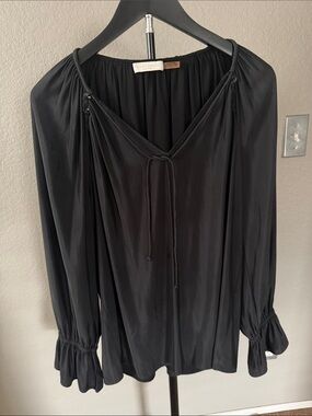 Ramy Brook Black V-Neck Long Sleeve Blouse